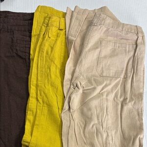 Get all 3 for $5Cotton-Linen Pants in Beige, Yellow & Brown - Classic Casual Fit